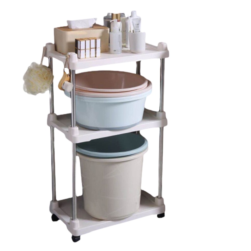 浴室置物架法耐卫生间不锈钢管脸盆架子FANAI落地式洗衣机收纳塑料多层带轮