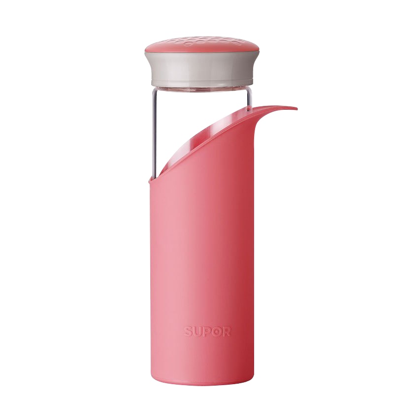 苏泊尔(SUPOR)纤巧耐热玻璃杯KC35AV1 时尚简约便携出行运动健康防滑硅胶杯套手提水杯纤巧随行杯学生办公杯晶韵系