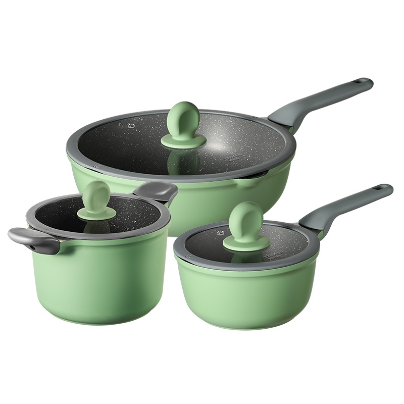 炊大皇竹青石不粘3件套炒锅30汤锅奶锅ZQS302218