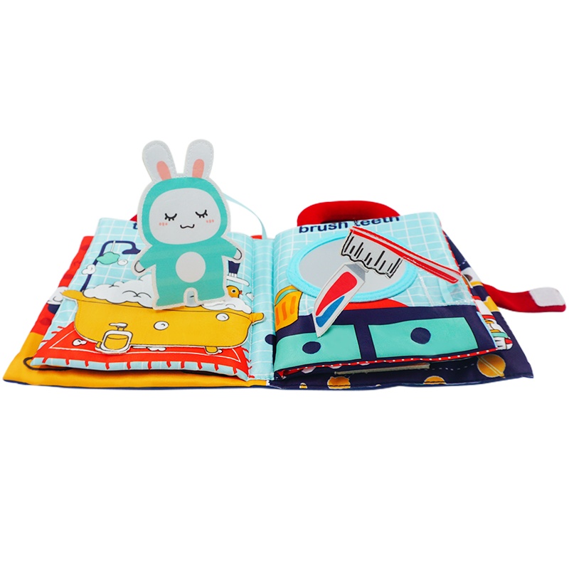 米宝兔宝宝可咬撕不烂布书0-3岁儿童益智玩具3d立体婴儿早教布书立体场景书