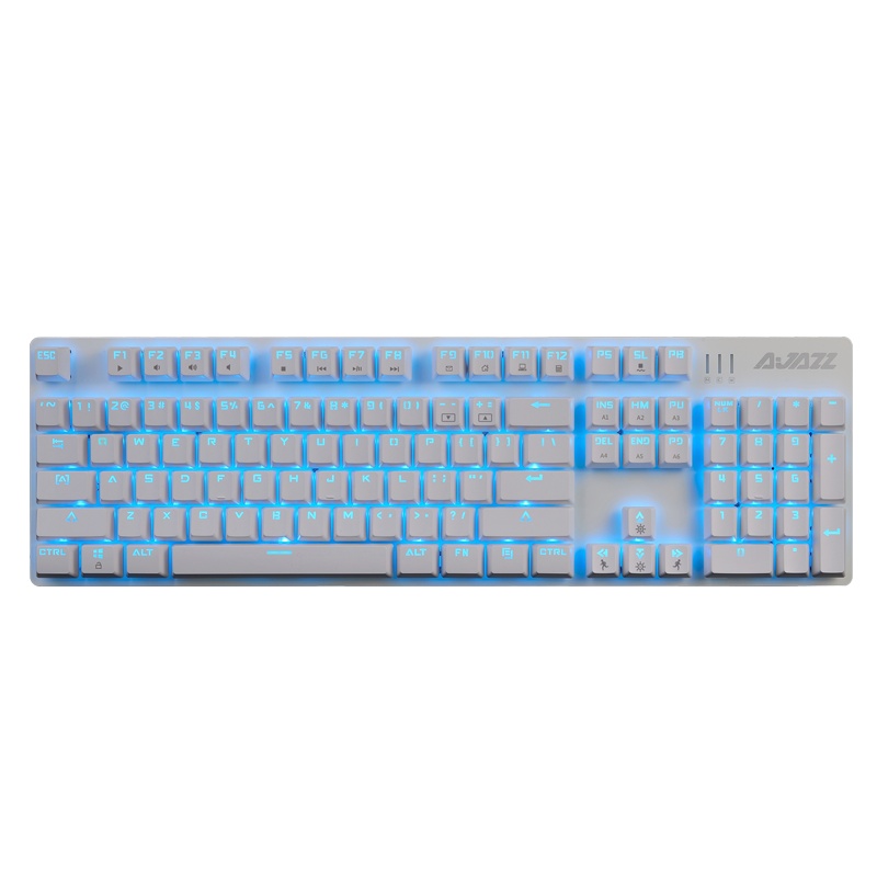 黑爵(AJAZZ)机械战警 有线机械键盘 游戏键盘 104键 冰蓝光 电脑外设吃鸡 白色 青轴 赛博朋克
