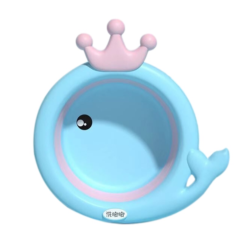 DuDi/青蛙嘟迪 婴儿可折叠卡通洗脸盆洗脚洗屁屁家用小盆子 蓝色