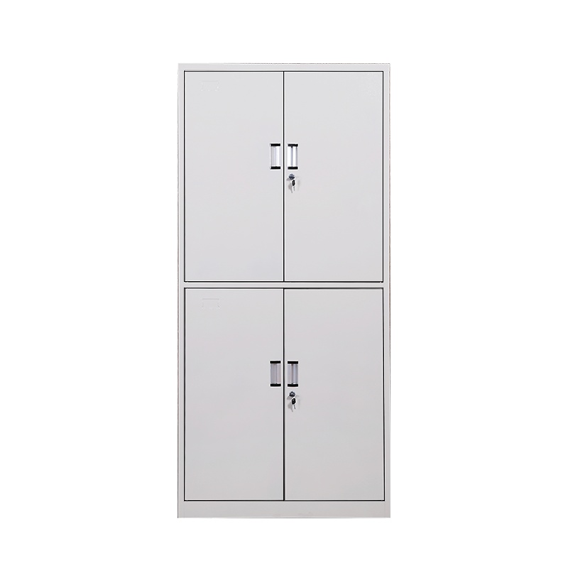 豫亿腾钢制加厚办公文件柜铁皮柜财务凭证资料柜档案柜玻璃储物书柜带锁抽屉可定制灰白色通体双节柜