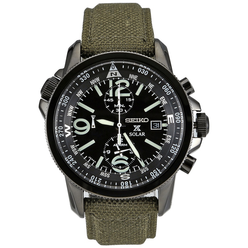 精工SEIKO 日韩品牌原装进口男士太阳电能响闹计时光能表SSC295J1