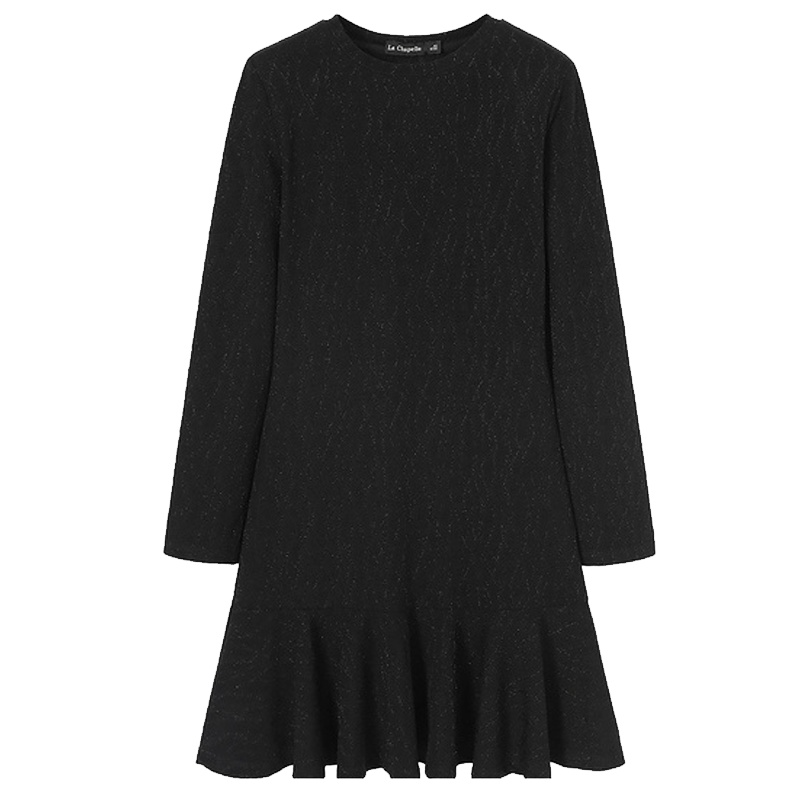 【专柜同款】拉夏贝尔纯色套头圆领连衣裙秋冬2019新款通勤韩版高腰A字裙女士10024046