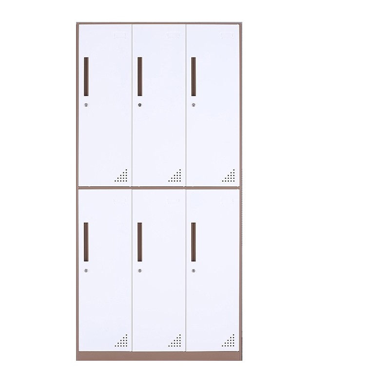 东港家具 窄边套色钢制加厚员工铁皮更衣柜储物寄存包鞋柜泳池车间职工宿舍浴室换衣柜多门带锁柜灰白色可定制 窄边六门更衣柜