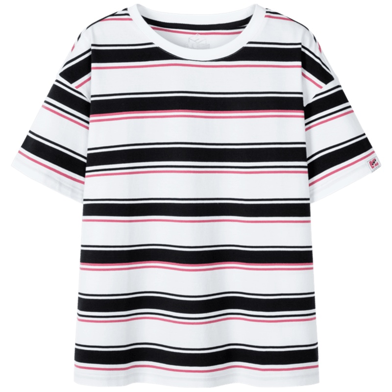 【满198减100预估价：39】森马短袖T恤女夏季撞色条纹体恤韩版宽松bf风上衣设计师潮流