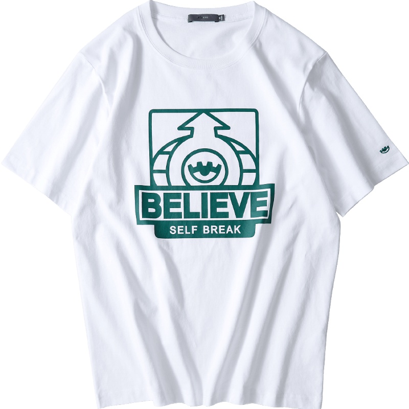 黑鲸清爽印花短袖T恤2019夏季男装休闲套头衫白t男CNTBJ29059A