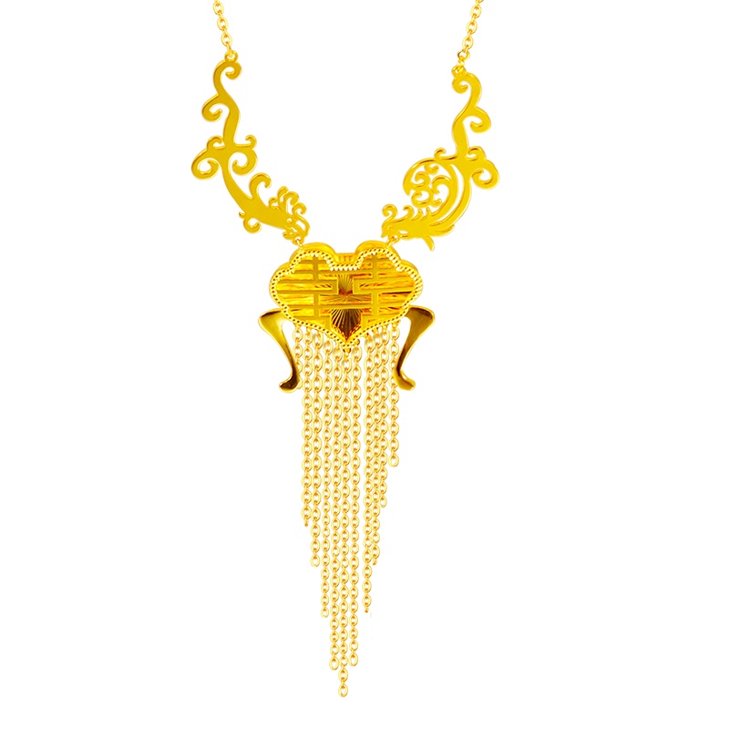 黄金码头5G足金999龙凤双喜套链女友结婚婚庆送礼项链儿媳见面礼