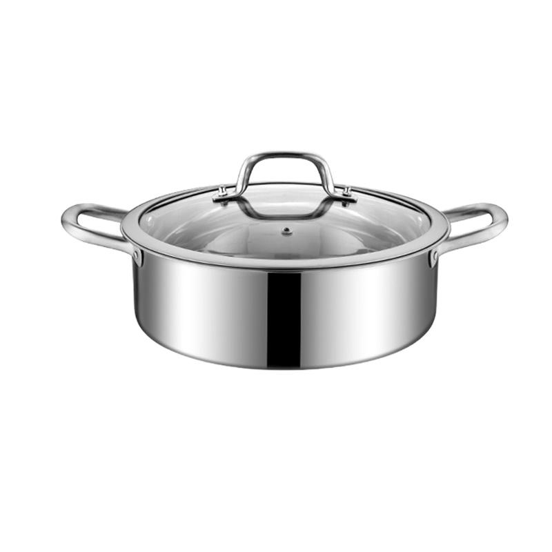 304不锈钢汤锅火锅 涮锅加厚家用平底汤锅商用燃气电磁炉专用锅具 FENGHOU 28CM(304钢)特厚三层底