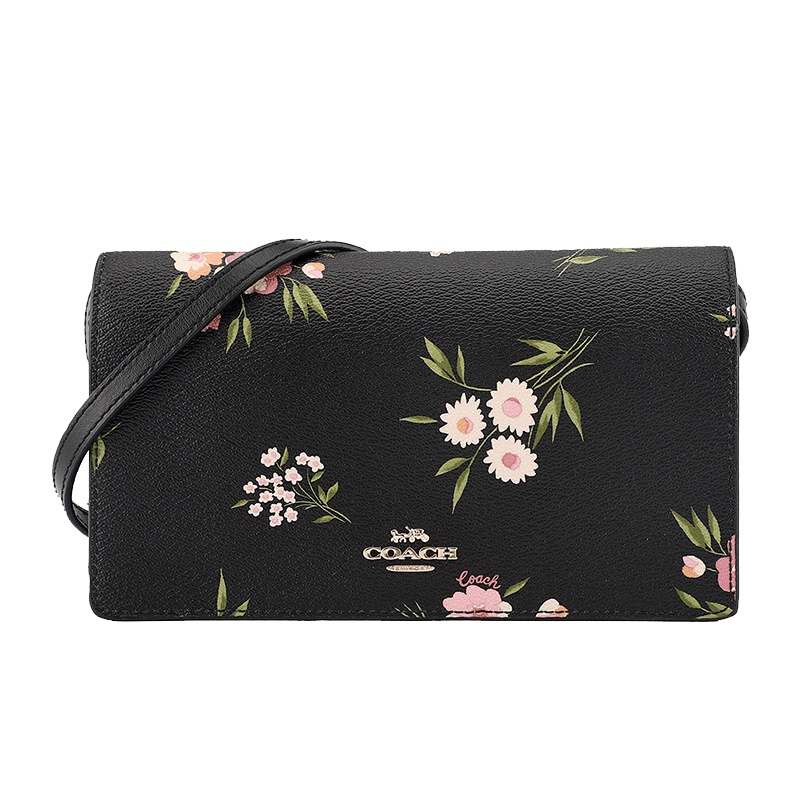 COACH 蔻驰 奢侈品 女士黑色印花皮革手拿单肩斜挎两用包