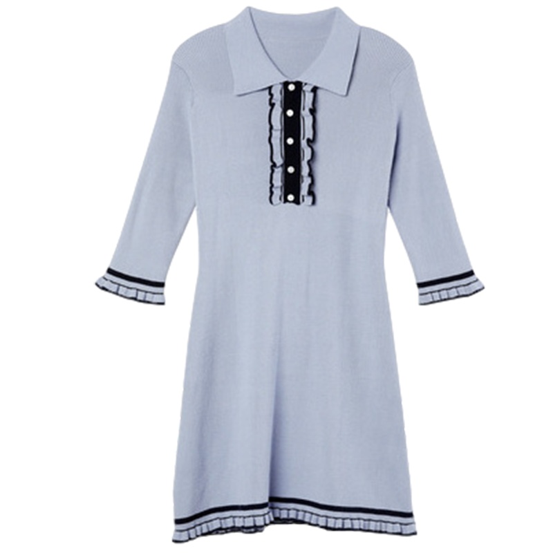 拉夏贝尔五分袖polo领连衣裙女短款早秋新款韩版气质时尚高腰流行裙子