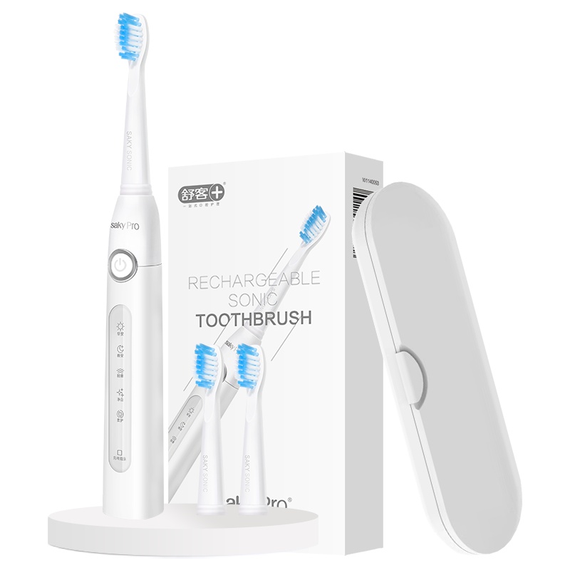 舒客(Saky)电动牙刷G2211标配通用充电式超声波震动情侣便携电动牙刷 白色
