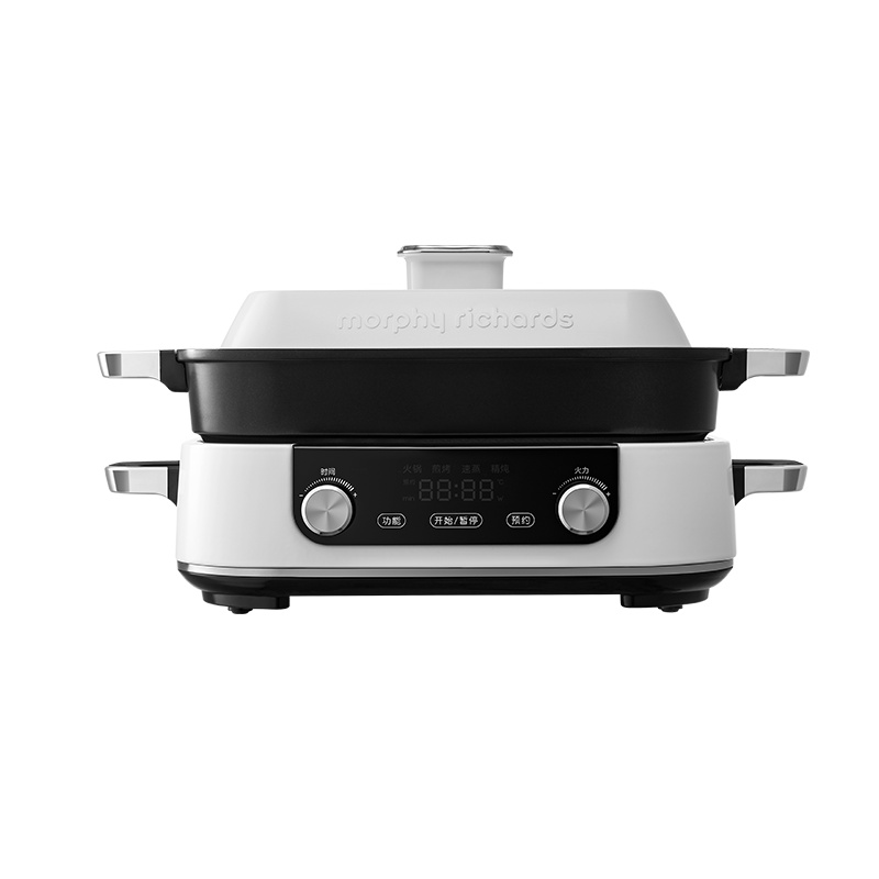 摩飞多功能锅二代分体电火锅家用烤肉涮煎蒸煮电热锅大容量升级触屏预约调时网红料理锅MR9099 椰奶白(全盘)