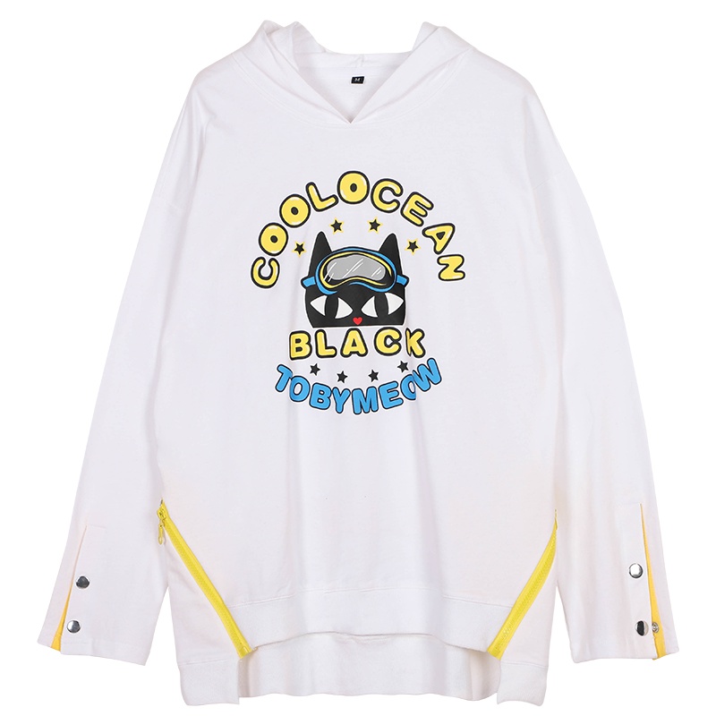 a02新款秋冬时尚卡通印花撞色拉链拼接连帽卫衣女潮DTU5A1061KT