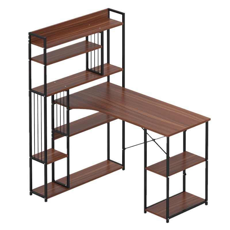 弘拜 电脑桌简易带书架一体桌 卧室学习桌写字桌客厅书房办公桌带书架抽屉一体式