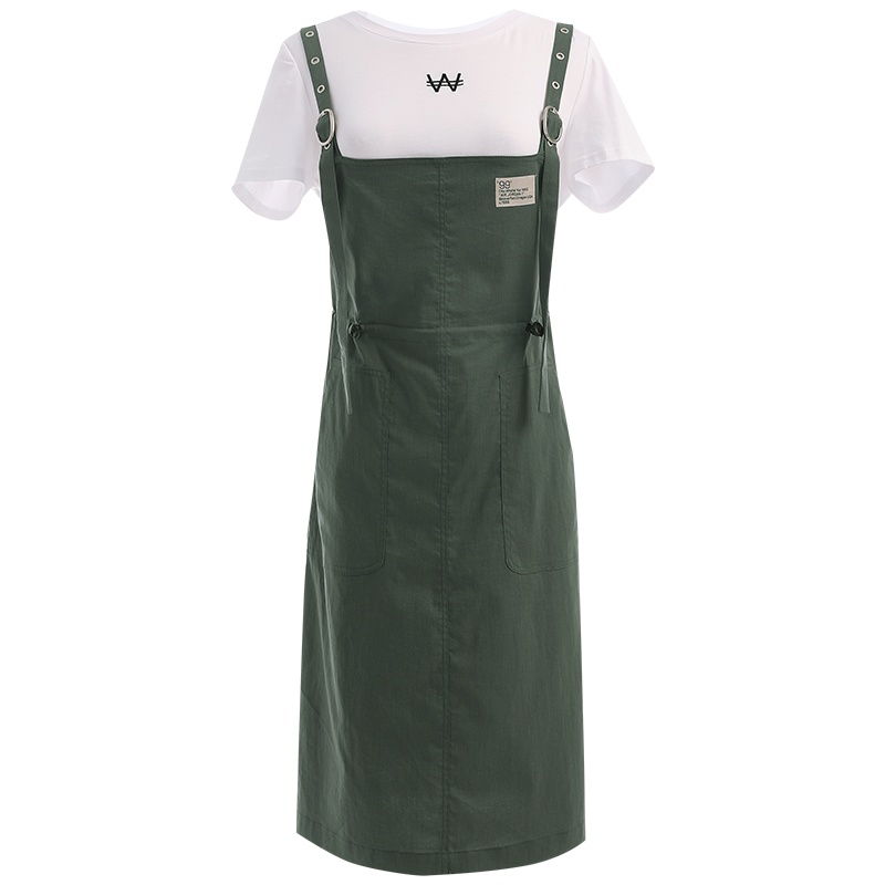 欧昵雪夏季时尚休闲短袖T恤女吊带收腰连衣裙两件套装