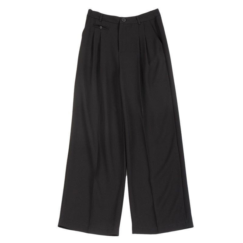 拉夏贝尔Laetia西装长裤女春季新款纽扣阔腿裤高腰裤休闲裤简约垂坠感西裤夏911611985