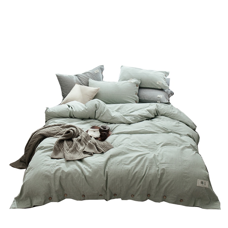 南极人(NanJiren)家纺 全棉磨毛四件套纯棉简约印花条纹格子套件加厚保暖1.8米床单被套秋冬