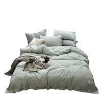 南极人(NanJiren)家纺 全棉磨毛四件套纯棉简约印花条纹格子套件加厚保暖1.8米床单被套秋冬