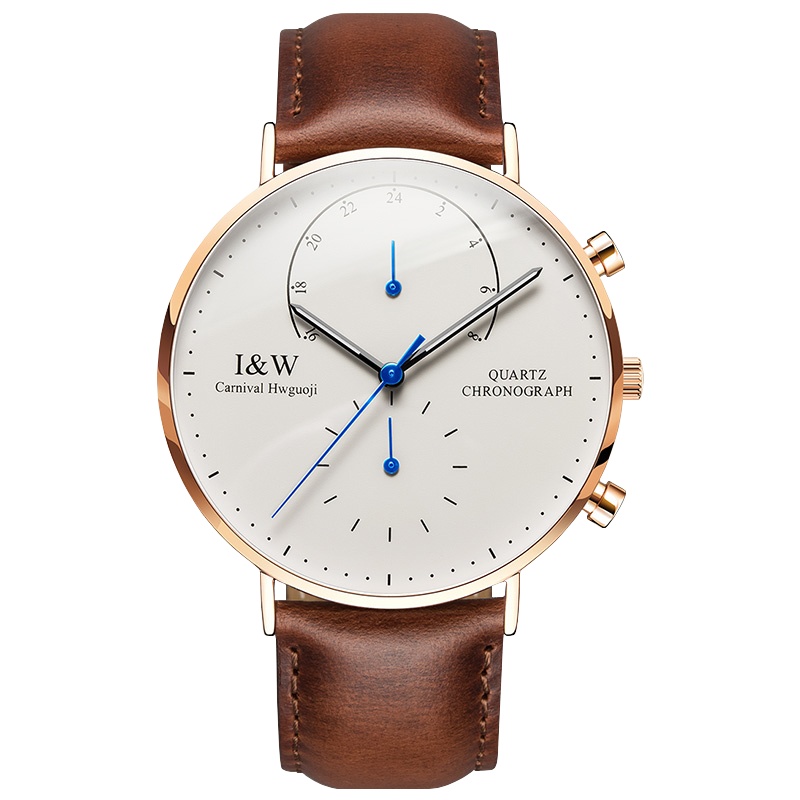 瑞士嘉年华Carnival男士新薄款石英表 男表真皮表带简约休闲时尚手表夜光防水腕表英伦风男神表8787G-5