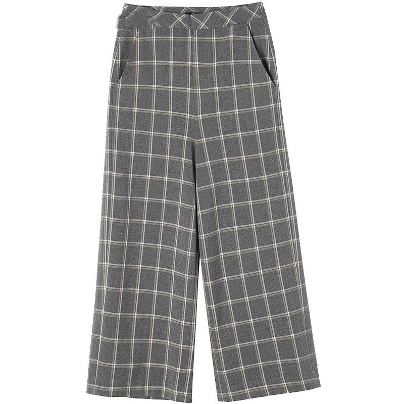 上新拉夏贝尔candie's冬季新款高腰宽松显瘦直筒格子阔腿裤女30084302