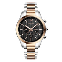 正品宾卡达BINKADA手表男士防水休闲自动机械表 男三眼六针赛车时尚男表7083间金