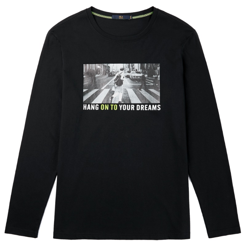 HLA海澜之家时尚长袖T恤2019秋季休闲舒适印花长THNTAD3R064A