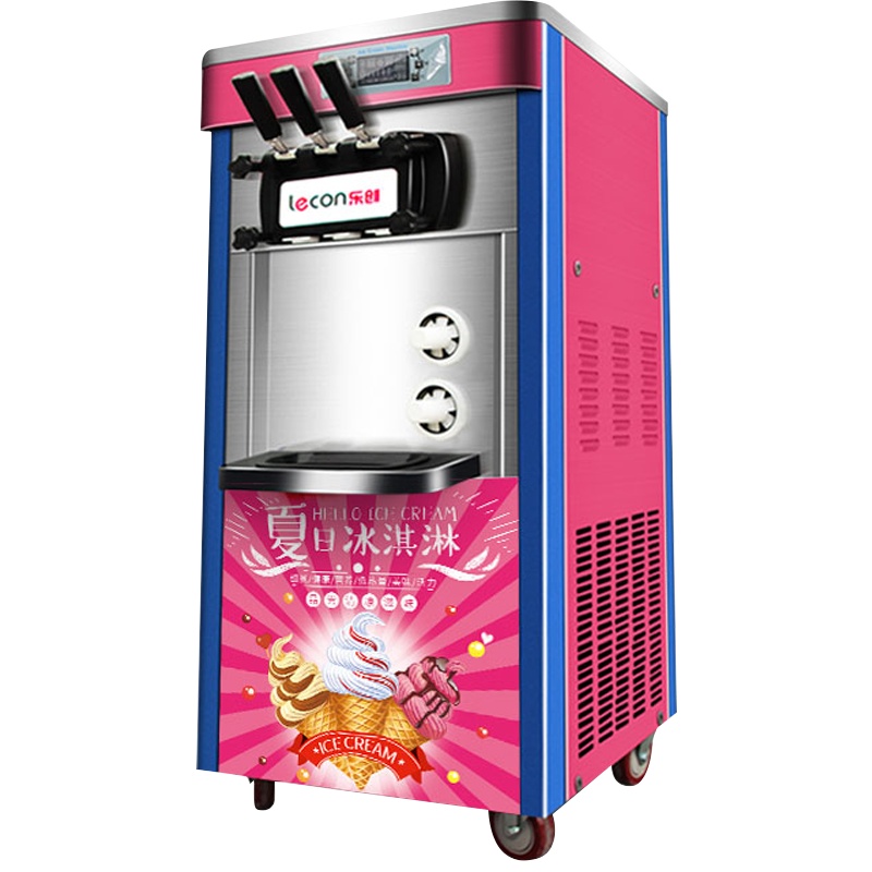 lecon/乐创 商用冰激凌机雪糕机立式 台式小型全自动甜筒冰淇淋机 立式粉色松下压缩机