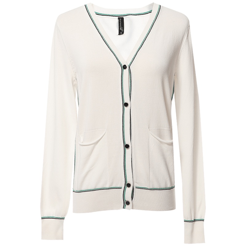 欧昵雪时尚撞色V领显瘦针织衫女洋气毛衣外套上衣