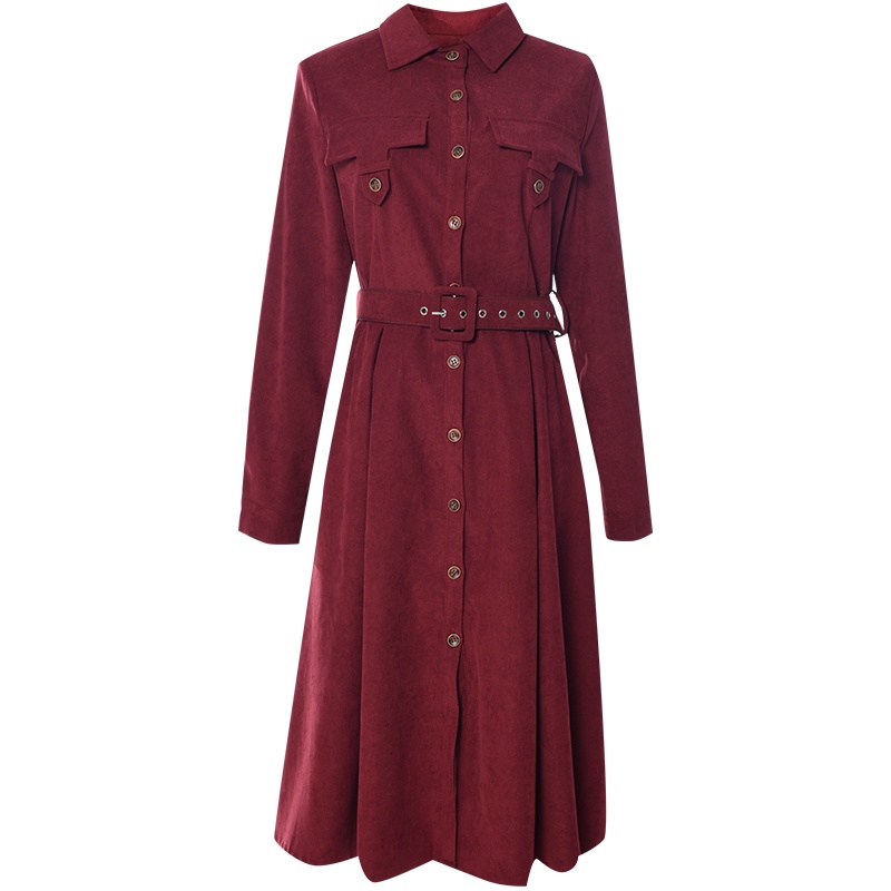 欧昵雪减龄Polo领收腰显瘦连衣裙女衬衫长袖a字中裙