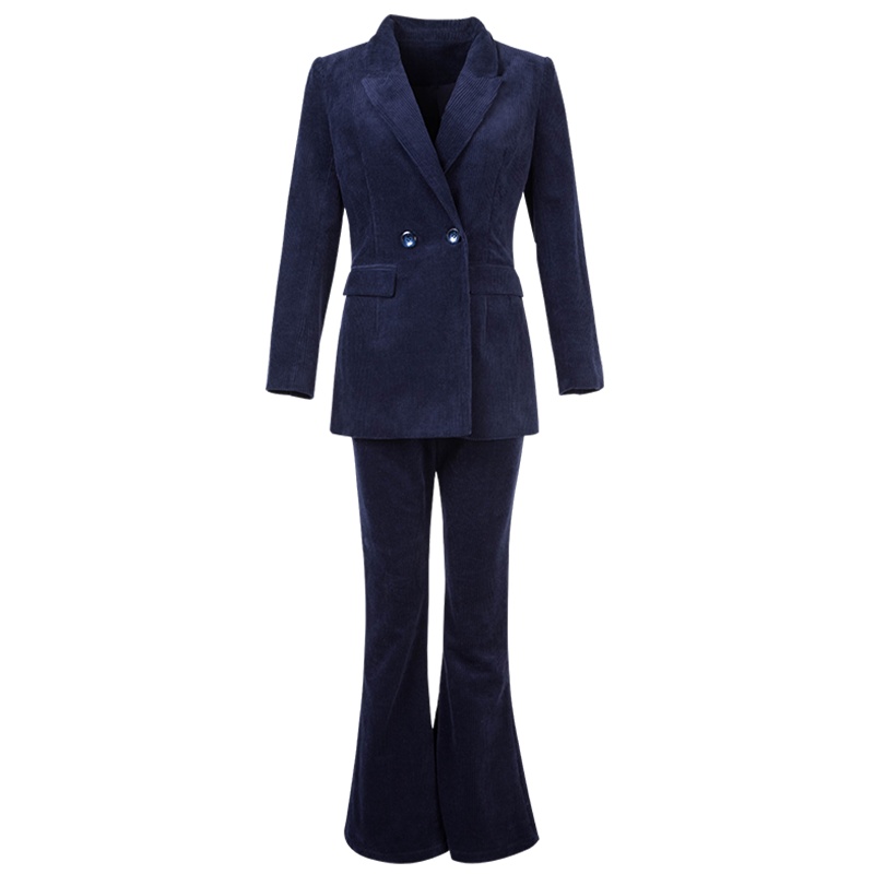 晚白 2020春秋冬新品通勤套装纯色西装外套高腰西裤喇叭裤职业套装女