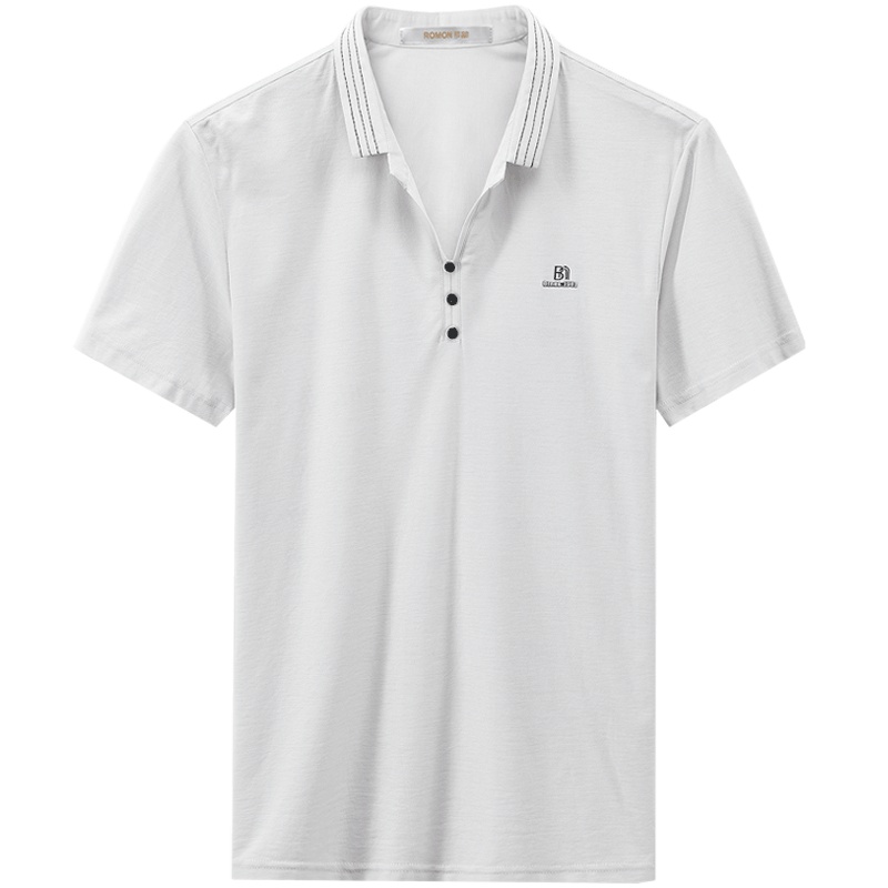 Romon/罗蒙纯棉短袖t恤衫男士夏季薄款中青年时尚潮流翻领男T恤衫