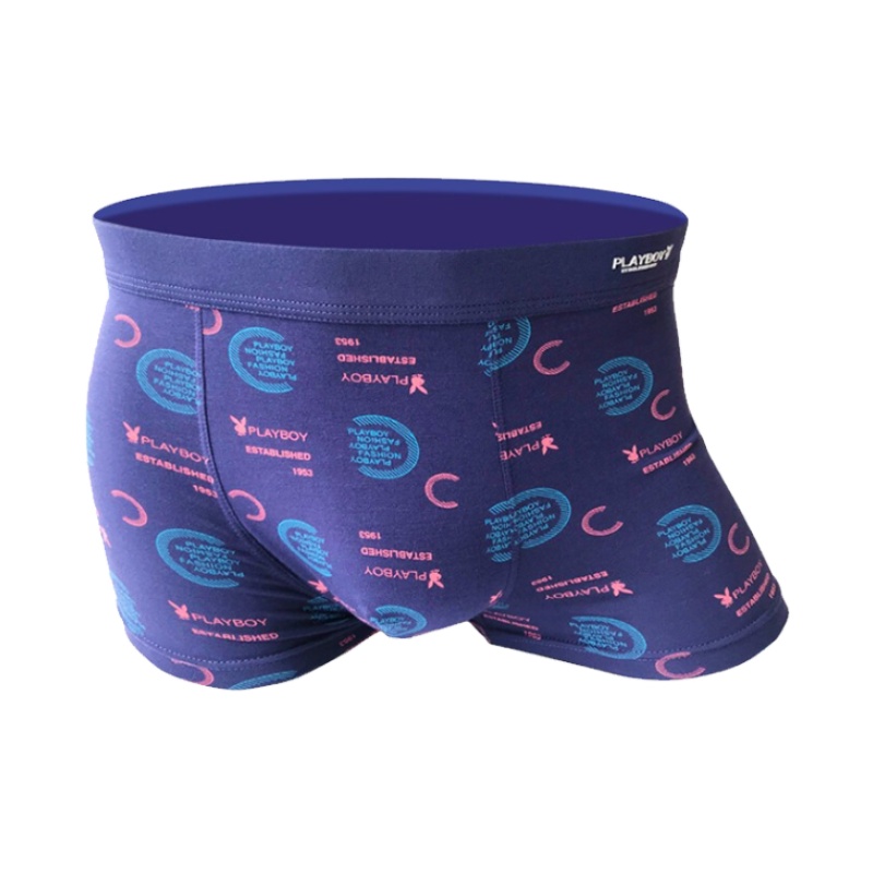 花花公子内裤男士平角裤四角短裤头印花冰丝男裤衩潮流中腰时尚百搭多色可选5557-1