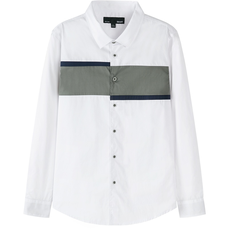 Semir森马长袖衬衫男秋季翻领纯棉上衣个性拼接撞色寸衫青少年潮流