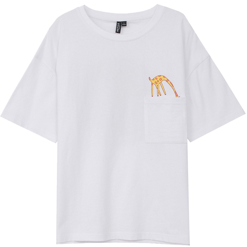 韩都衣舍2019夏装新款女装韩版宽松学生图案印花短袖T恤NW12050棽