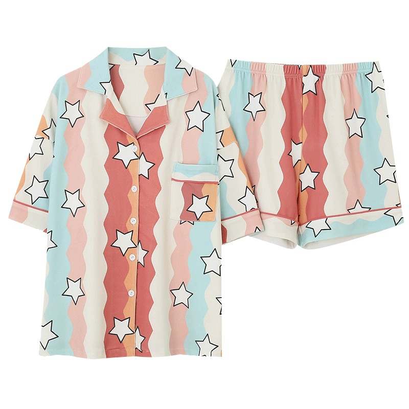 耀婷棉质短袖套装 韩版休闲棉大码短裤女士家居服T2303