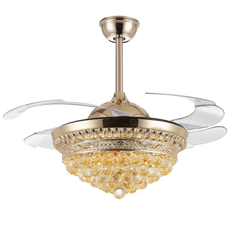 Grevol品拓PINTUOLED隐形风扇灯水晶吊扇灯饭厅餐厅吊灯客厅灯家用吊扇灯具简约现代吸顶灯遥控风扇灯灯具22M2