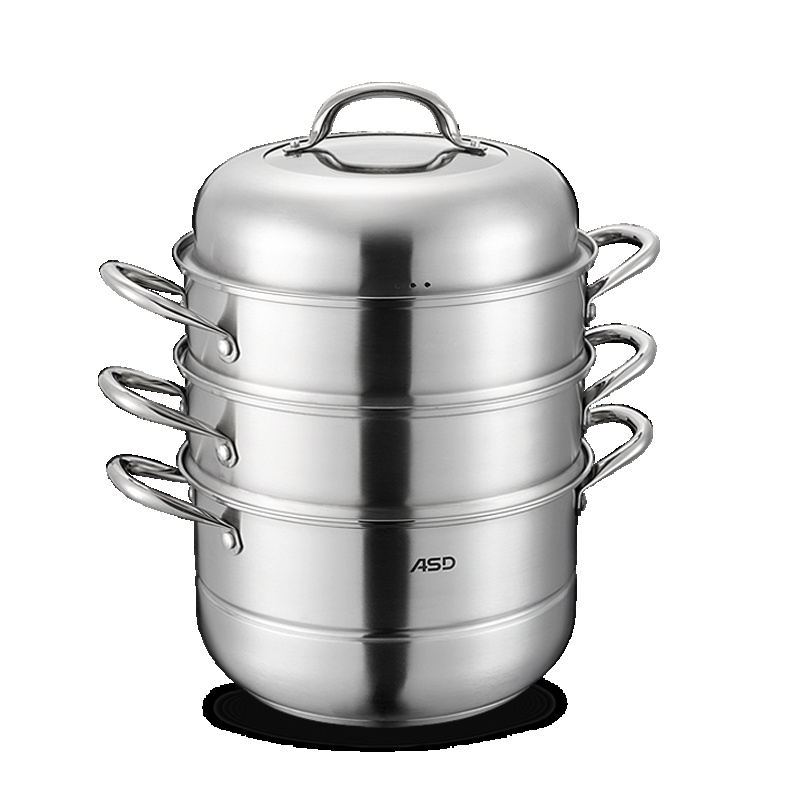 爱仕达(ASD) 蒸锅 WK1526 26CM三层不锈钢复底蒸锅 笼屉汤锅炖锅多用蒸笼 可视锅盖 燃电通用