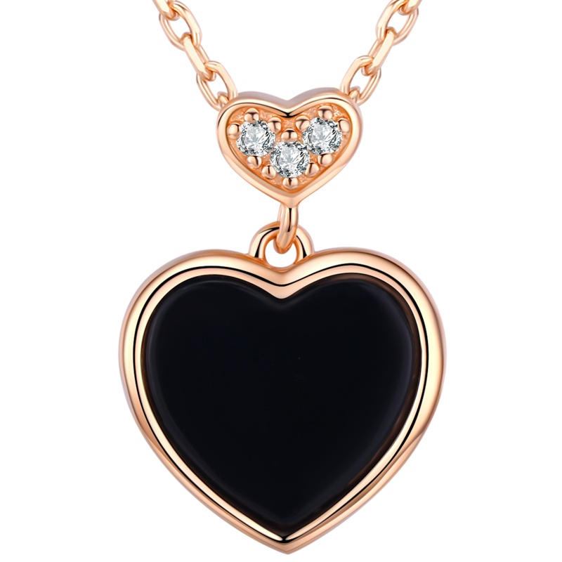 佰色传情BRIR S925纯银项链双面佩戴黑玛瑙白贝壳心形坠