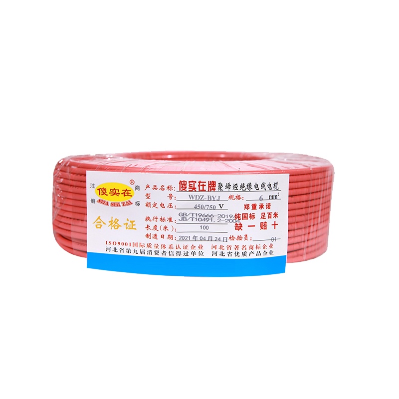 傻实在(SHASHIZAI) 电线 国标无卤低烟阻燃塑铜线 单芯股 100米 WDZ-BYJ 6 盘
