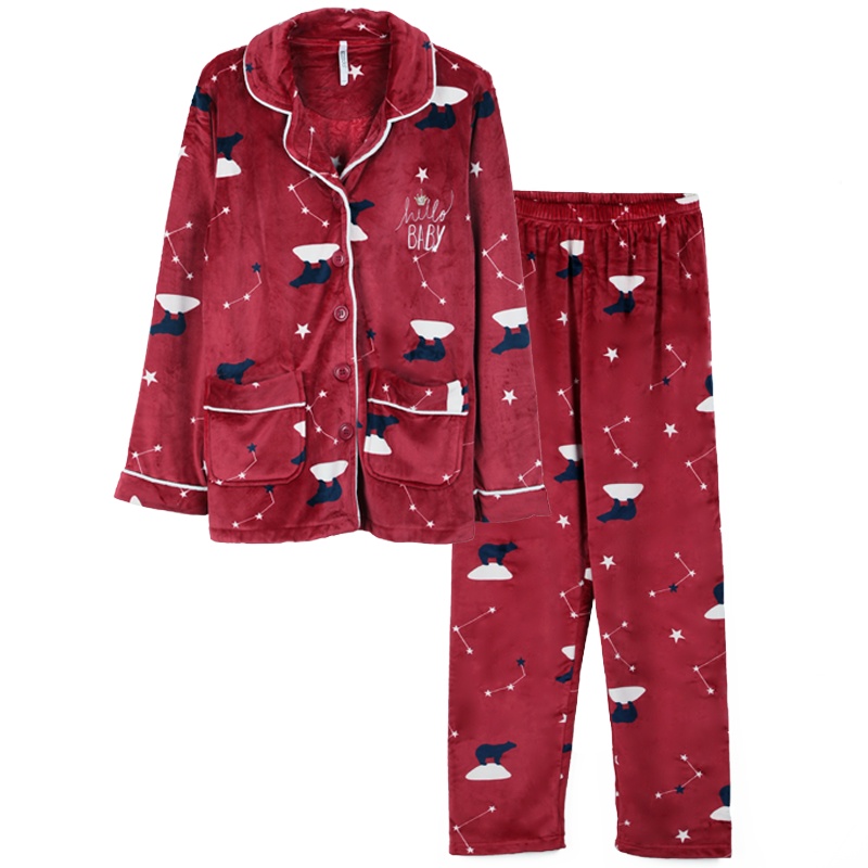 红豆居家(Hodohome)秋冬海岛绒情侣睡衣套装男士女士星空卡通印花休闲可外穿家居服套装