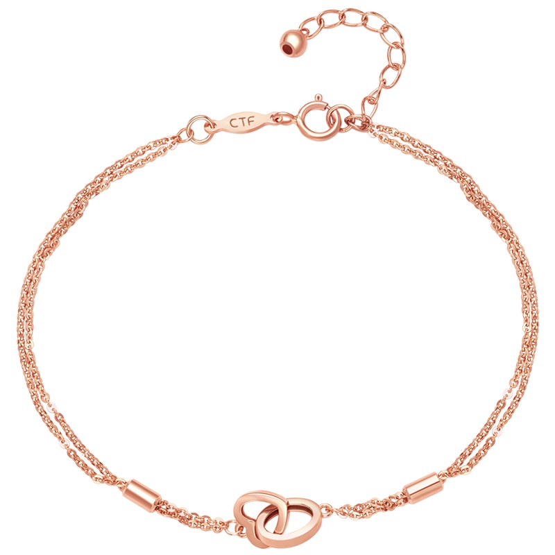 周大福珠宝首饰浪漫心环相扣18K金彩金手链E122352