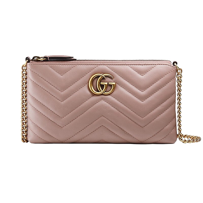 【海外直邮】GUCCI 古驰女包灰粉牛皮双G女士小号链条单肩斜挎包443447 DRW1T 5729