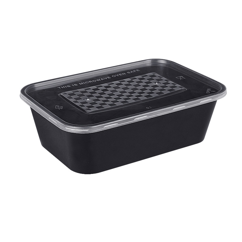 [长方形一次性餐盒 方形750ml 透明/黑色 600个 两箱装]塑料长方形一次性餐盒L外卖打包盒PP黑色凸盖饭盒汤碗