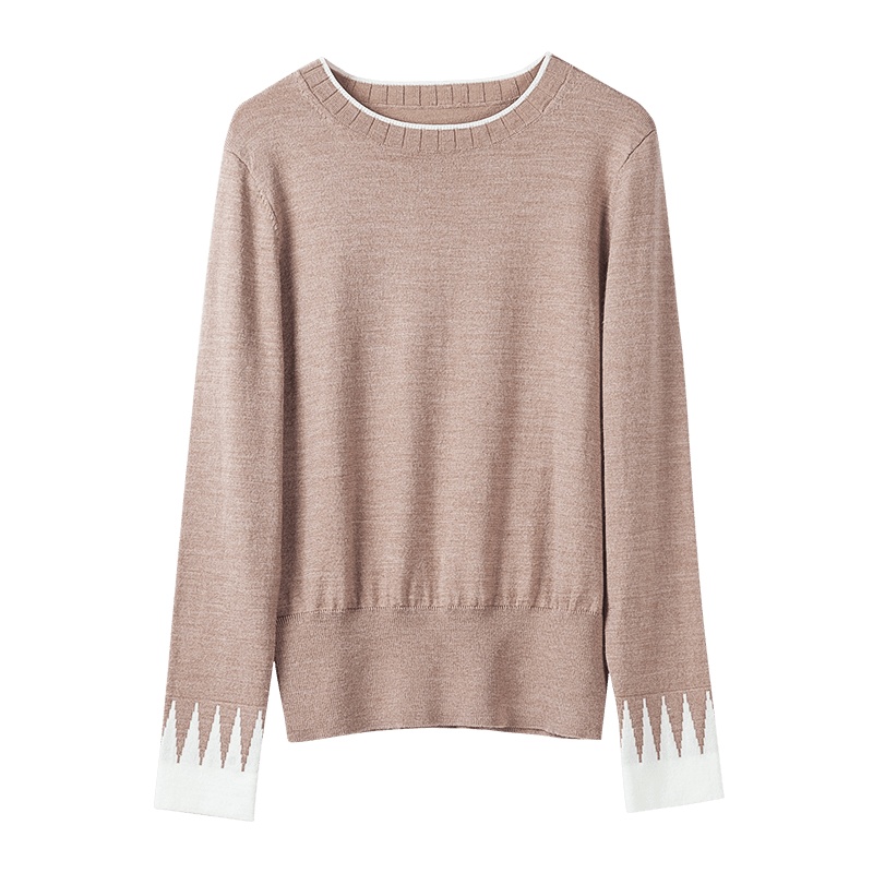 晩白 新品通勤百搭圆领显瘦常规款长袖上衣针织衫羊毛衫