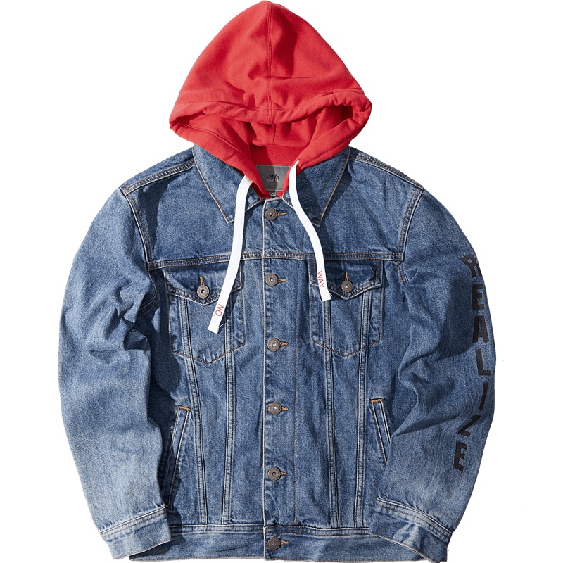 黑鲸连帽牛仔夹克秋季男女通款字母印花牛仔外套男CWNAJ38008A