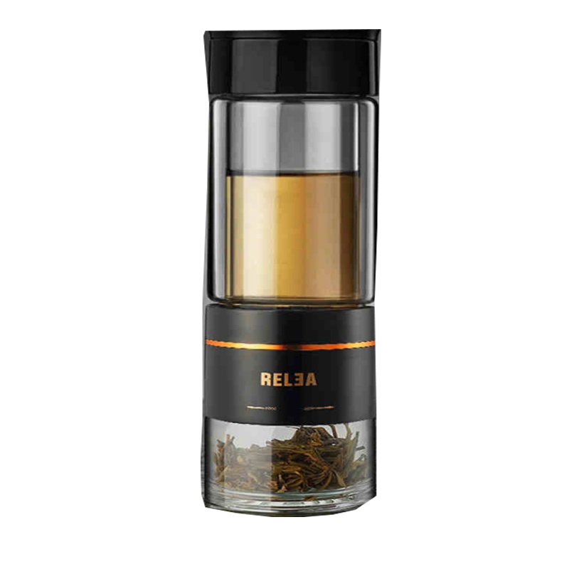 物生物(RELEA)茶水分离泡茶杯双层玻璃杯过滤创意男女便携随手杯水杯子