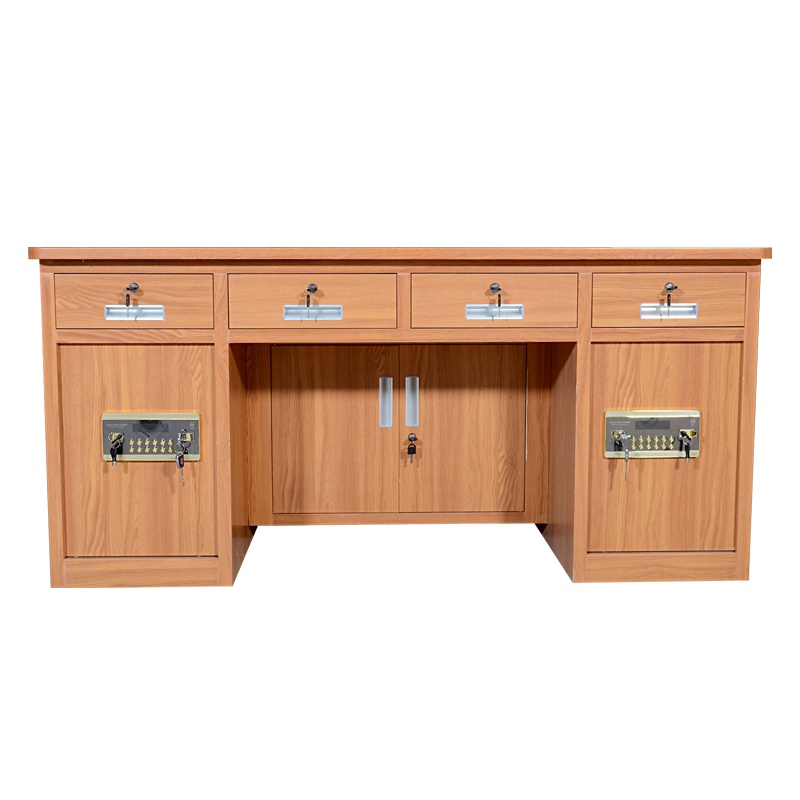 永格1.6米全钢保险桌带保险柜办公电脑桌财务桌收银投币桌老板桌指纹密码桌黄木纹