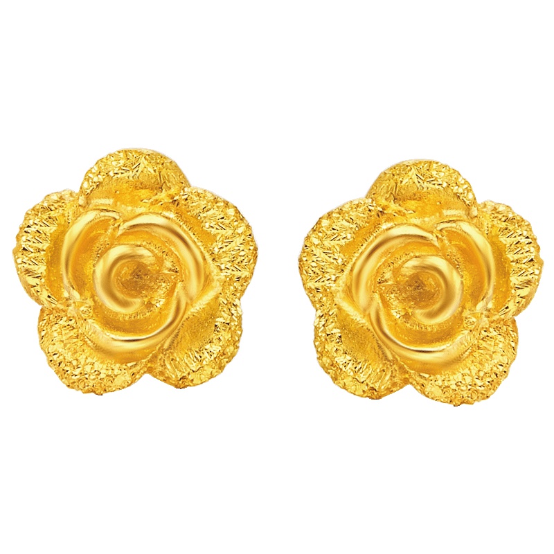 周大福珠宝首饰玫瑰花足金黄金耳钉计价(工费48元)F63286